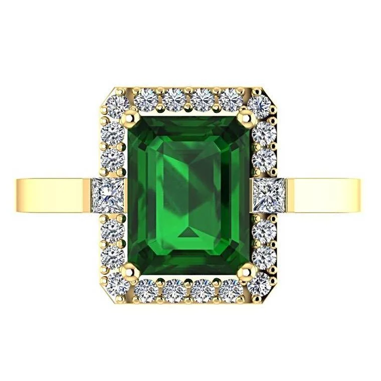 Emerald and Diamond Halo Ring 18K Yellow Gold