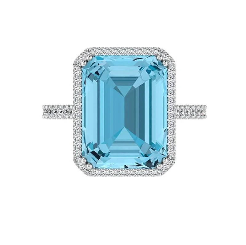 Emerald-Cut Blue Topaz Halo Ring