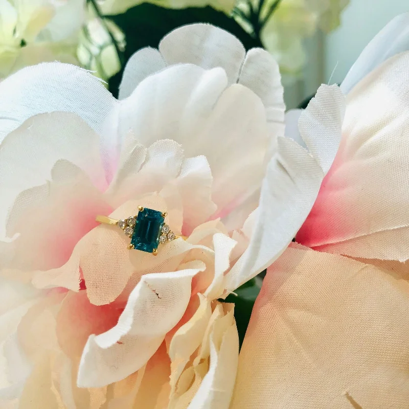 Emerald Cut Blue Zircon Diamond Ring