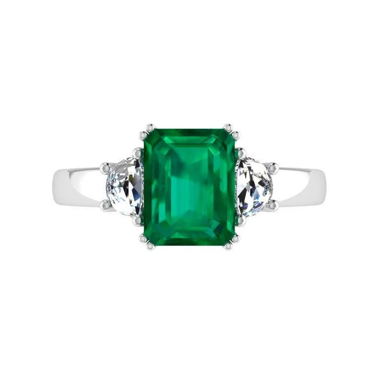 Emerald-Cut Emerald and Half Moon Diamond Ring