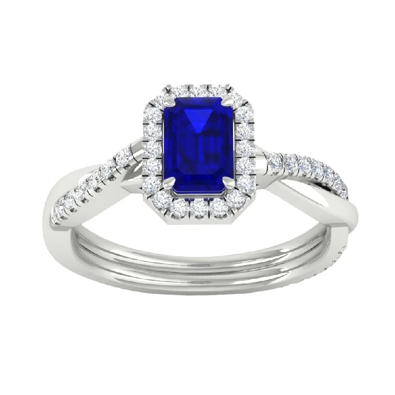 Emerald Cut Sapphire Twisted Halo Ring