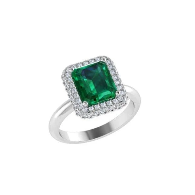 Emerald Ring Double Halo Diamond