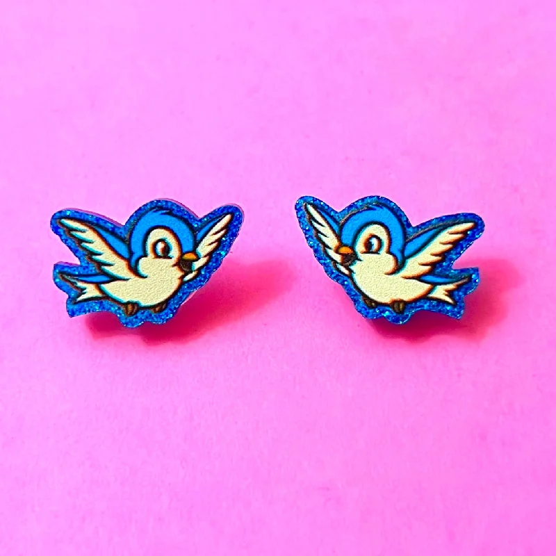 Enchanted Blue Birds Inspired Acrylic Drop Earrings