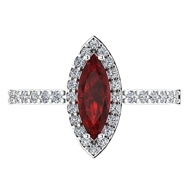 Garnet Marquise Halo Diamond Ring 14K White Gold