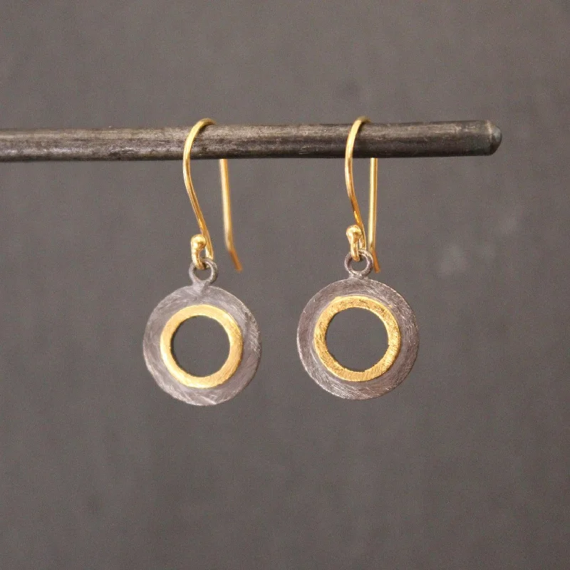 Gold and Black Rhodium Mixed Metals Circle Drop Earrings