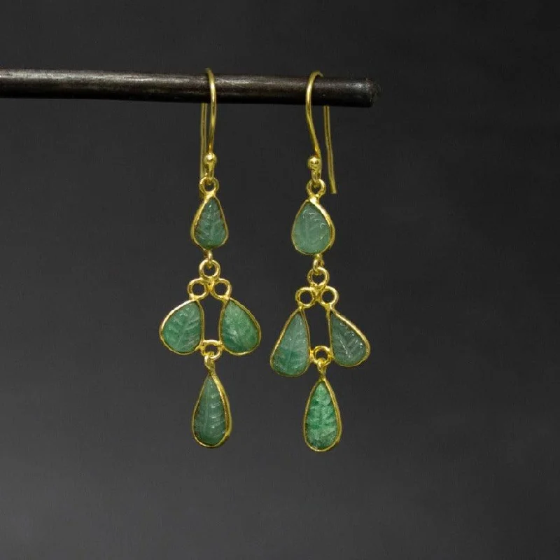 Gold and Emerald Drop Earrings