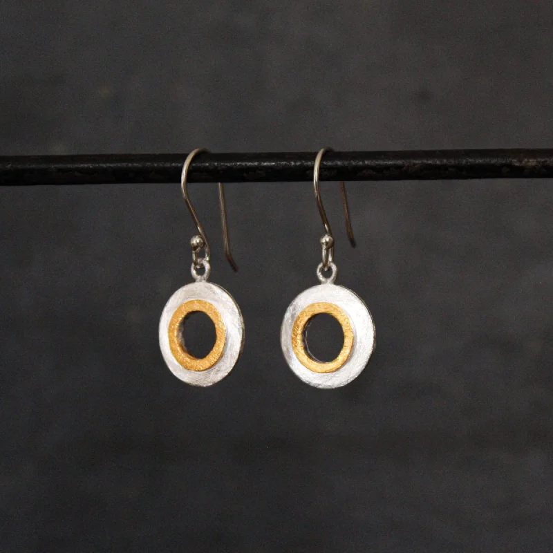 Gold and Silver Mixed Metals Circle Drop Earrings