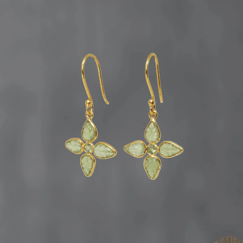 Gold Carved Peridot Leaf Earrings