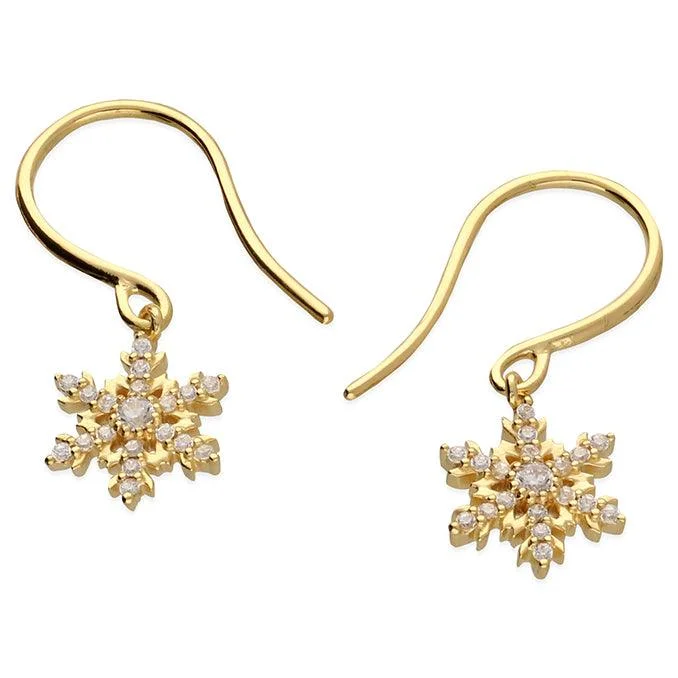 Gold Sparkling Snowflake Drop Earrings