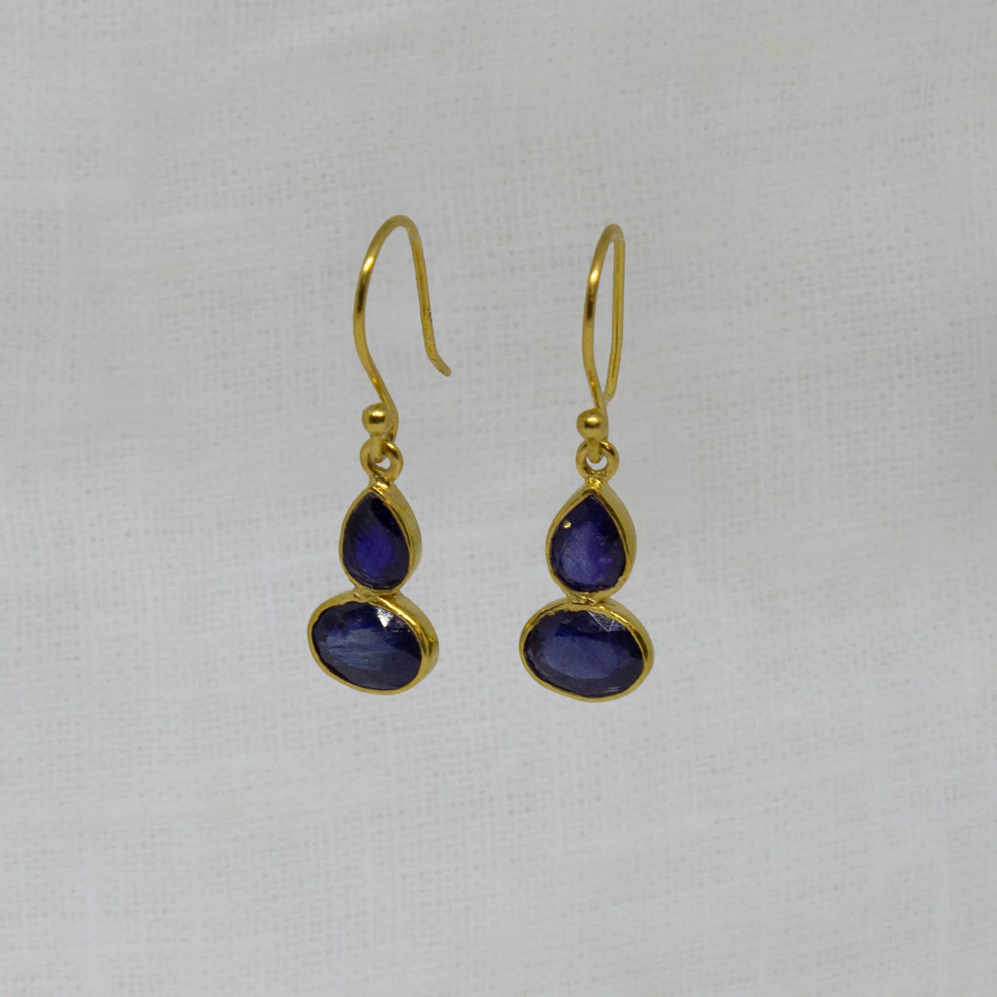 Gold Teardrop and Oval Sapphire Drop Earrings