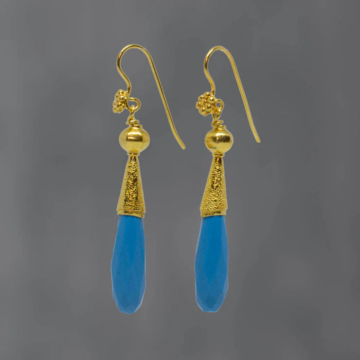 Gold Vermeil Long Turquoise Granulation Drop Earrings