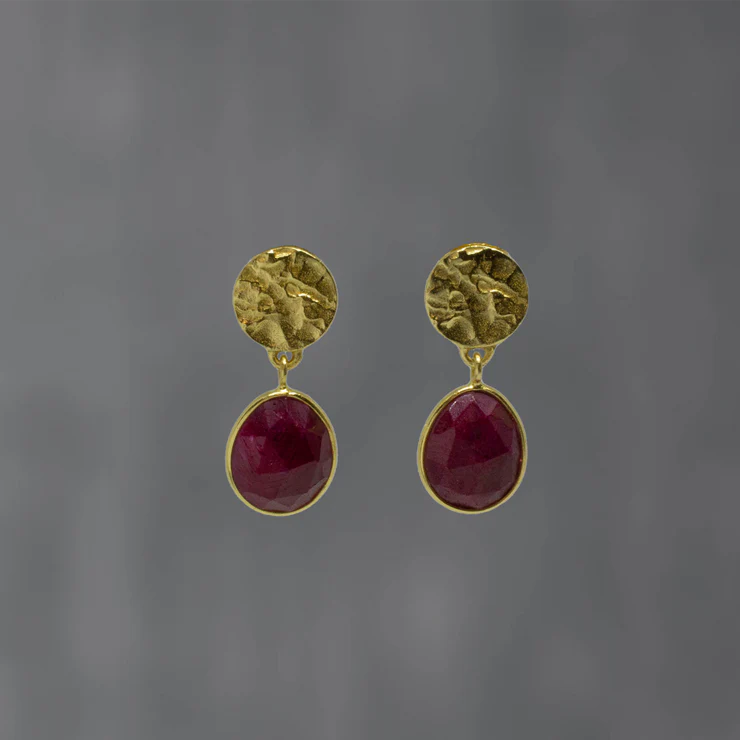 Gold Vermeil Ruby Textured Oval Earrings