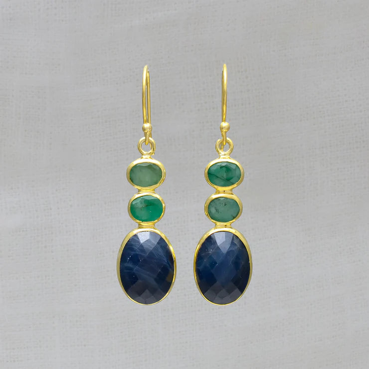 Gold Vermeil Sapphire and Emerald Drop Earrings