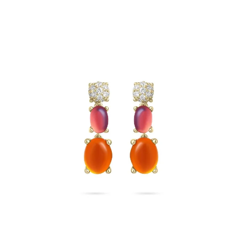 Orange and Cubic Zirconia Drop Earrings