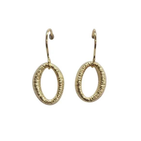 Gold Textured Oval Drop Earrings