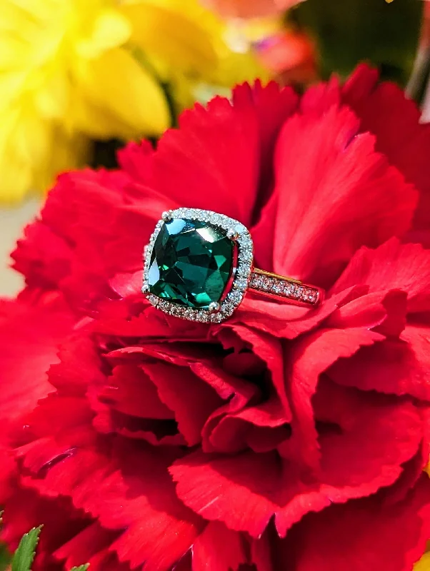 Green Tourmaline Halo Ring