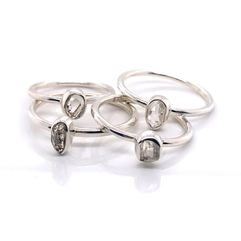 Silver Herkimer Diamond Quartz Stackable Gemstone Ring