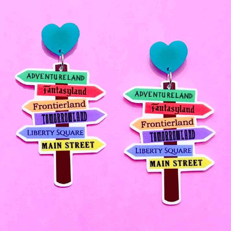 Retro Land Signs Acrylic Drop Earrings