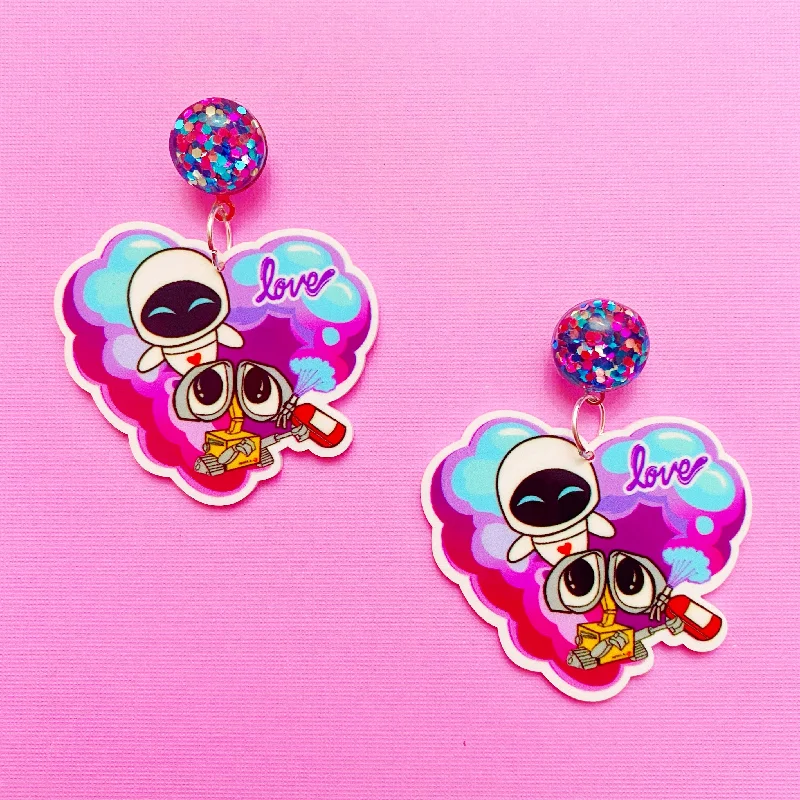 Wall-E & Eve Heart Drop Earrings