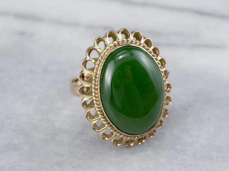 Jade Gold Filigree Statement Ring