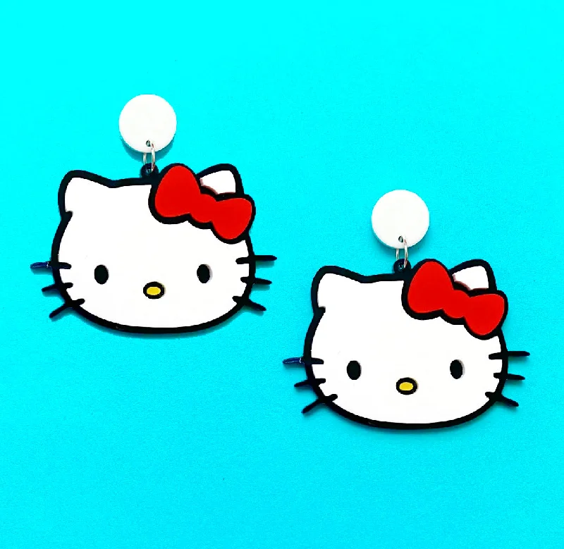 Kitty Red Bow Acrylic Drop Earrings