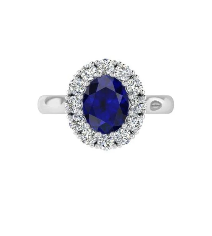 Lab-Grown Oval Sapphire Diamond Halo Ring 14K Gold