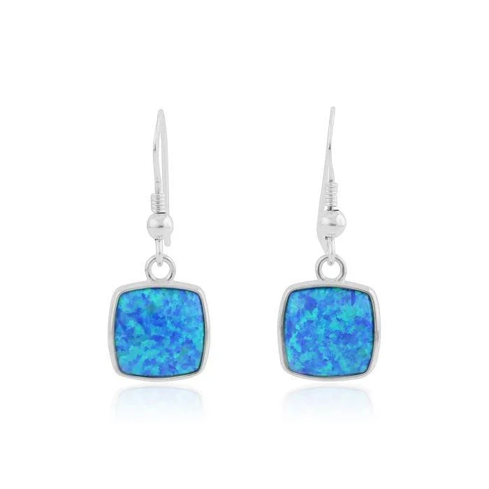 Lavan Aqua Blue Square Opal Drop Earrings