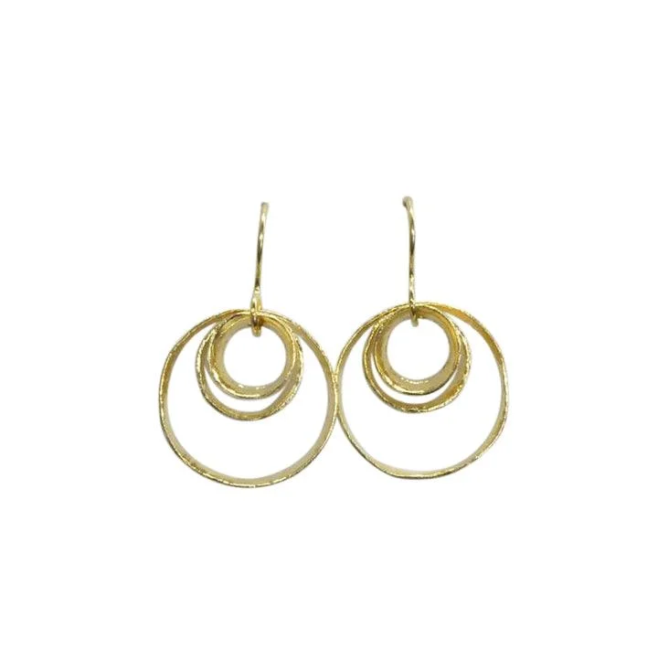 Saphirim Textured Gold Layered Open Circle Drop Earrings