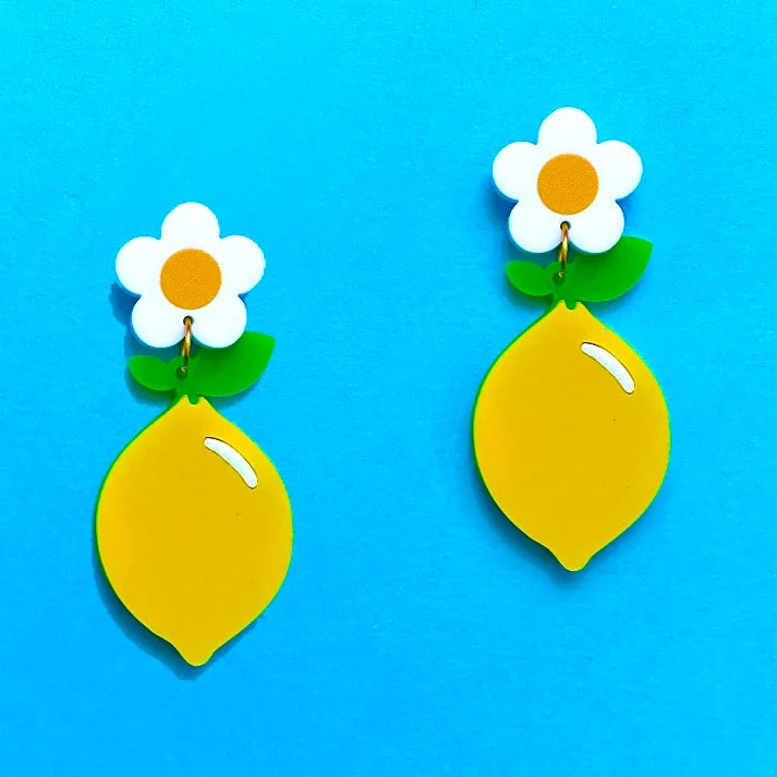 Lemon Daisy Acrylic Drop Earrings