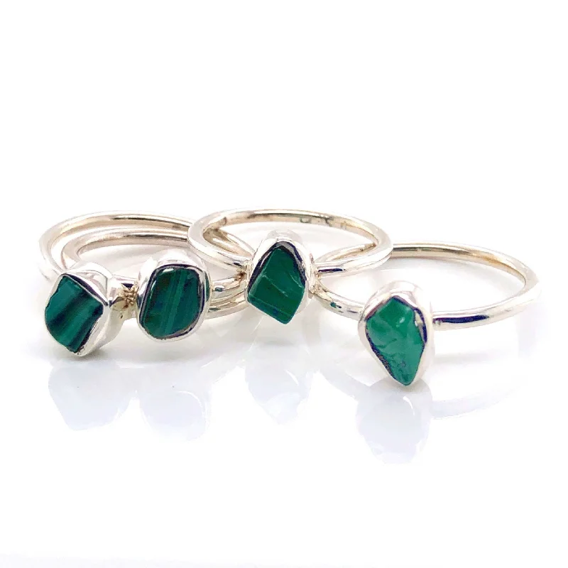 Silver Malachite Stackable Gemstone Ring