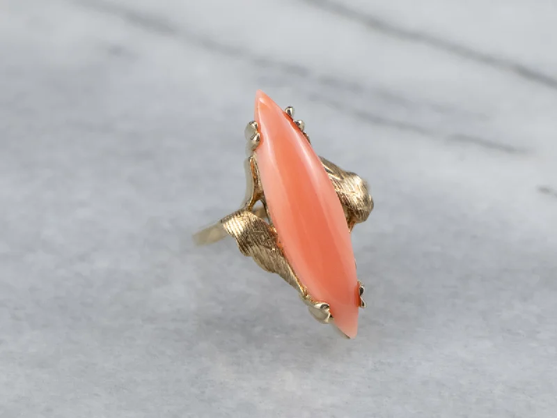 Mid Century Coral Dinner Ring