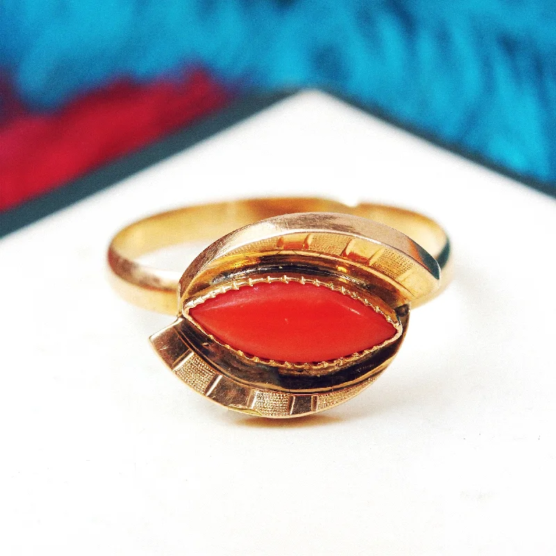 Unusual Mid Century Peach Coral Dress Ring