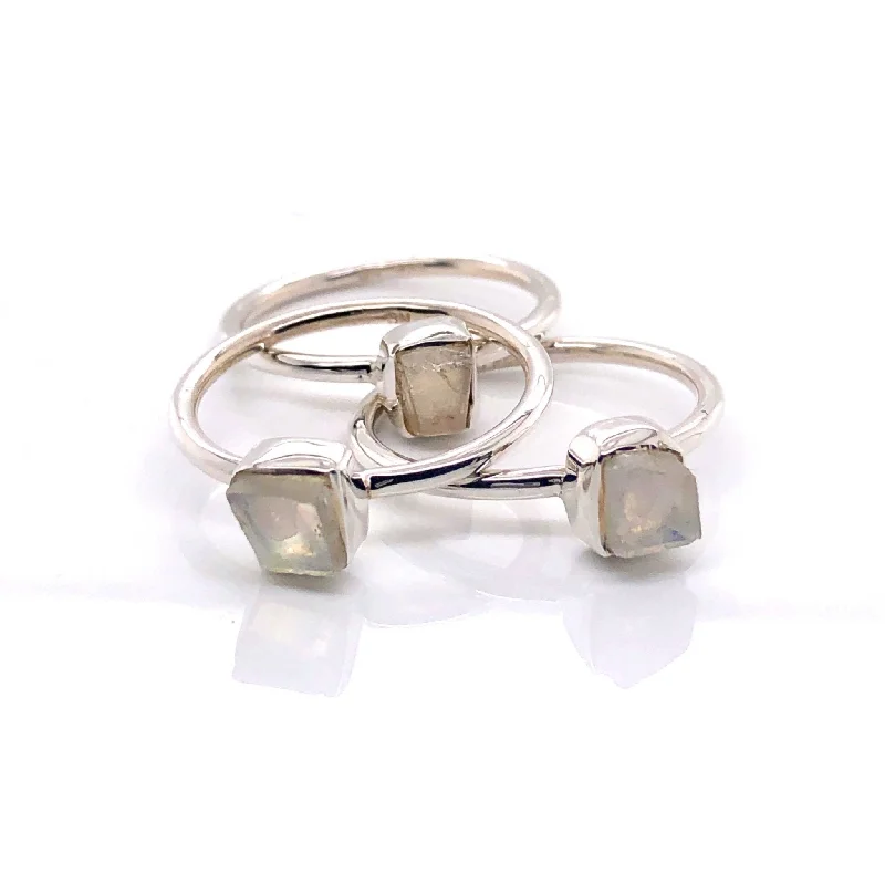 Silver Moonstone Stackable Gemstone Ring