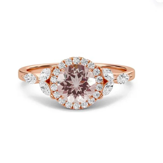 Morganite and Diamond Floral Ring 14k Rose Gold