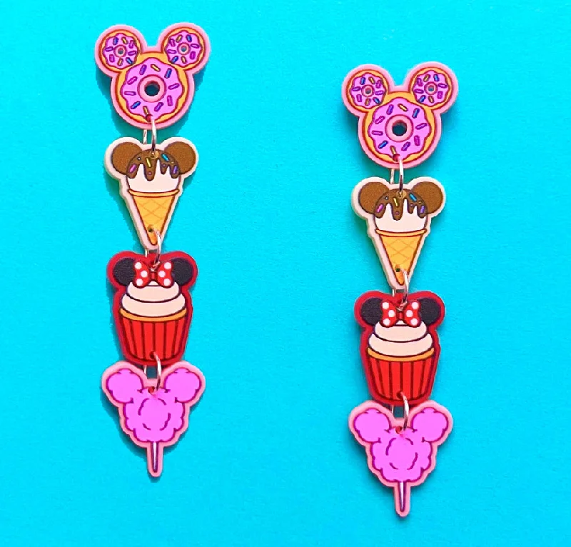 Mouse Desserts Tiered Acrylic Drop Earrings