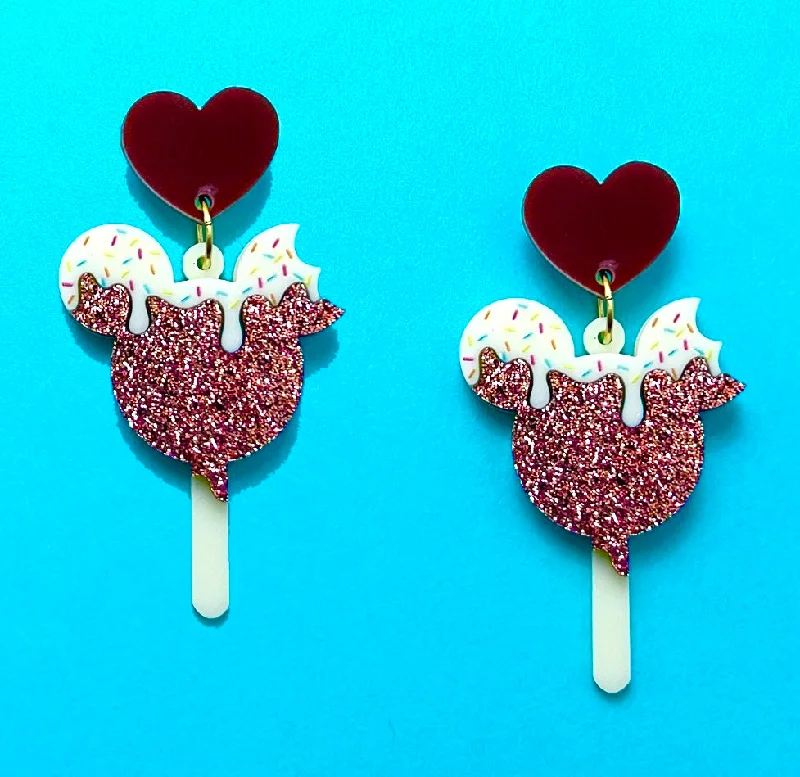 Mouse Ice Cream Sparkle Acrylic Drop Earrings