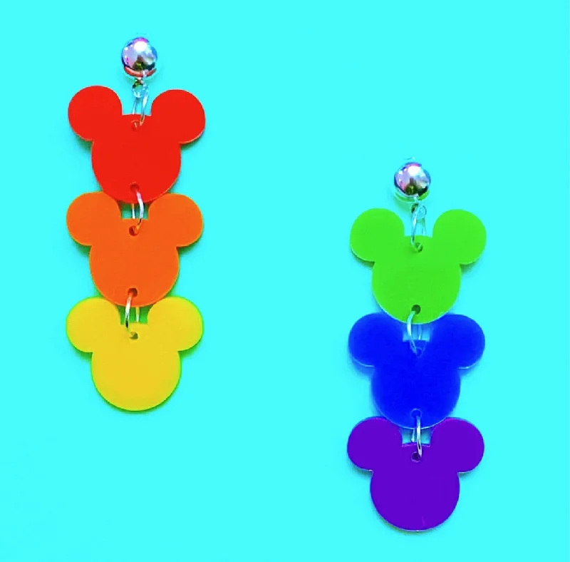 Mouse Rainbow Tiered Stacked Acrylic Drop Earrings