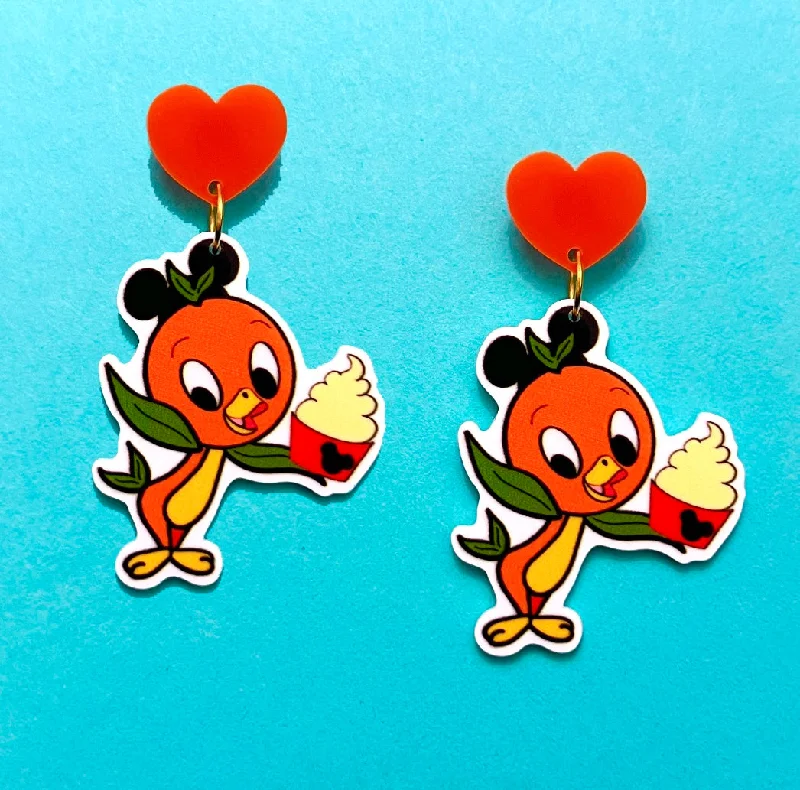 Orange Bird Mouse Hat Acrylic Drop Earrings