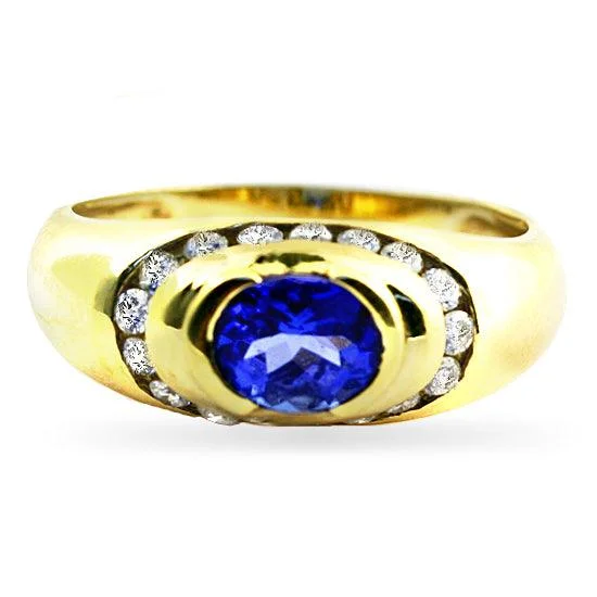 Oval Tanzanite and Diamond Ring 14K Yellow Gold