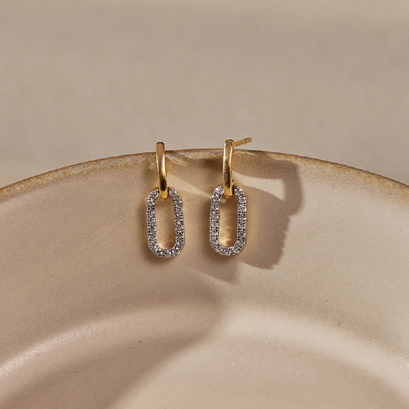 Pave Diamond Paperclip Drop Earrings