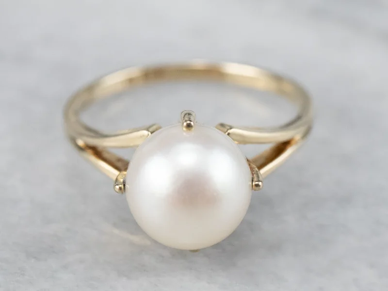 Pearl Gold Solitaire Ring