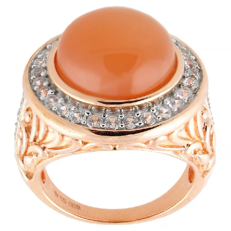 Pinctore Peach Moonstone White Zircon Scrollwork Ring