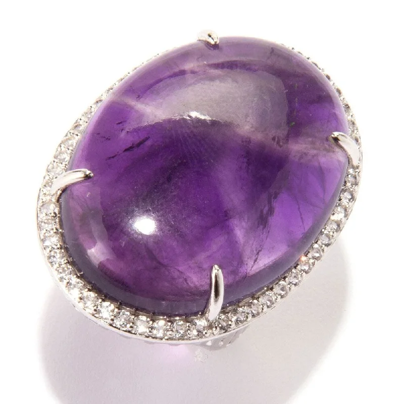 Pinctore Ster Silver 37ct African Amethyst & White Topaz Cocktail Ring, Size 7