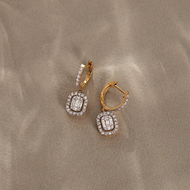 Rectangle Halo Diamond Hoops