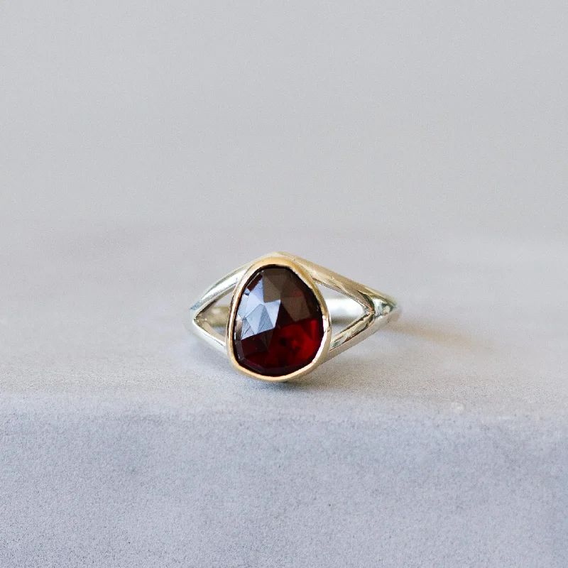 Red Tourmaline Silver and Gold Cleo Ring