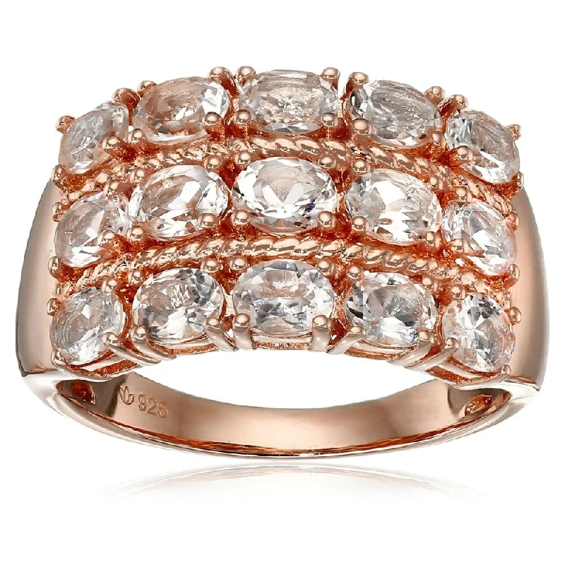 Rose Gold - Plated Silver Morganite Oval Wide Band Ring Size - 7