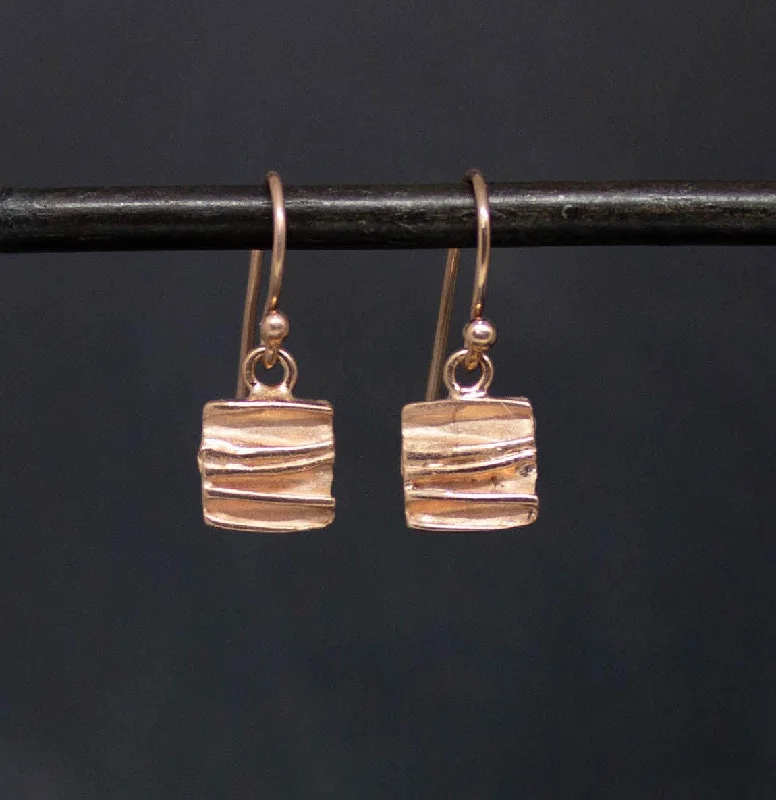 Rose Gold Textured Square Drop Earrings