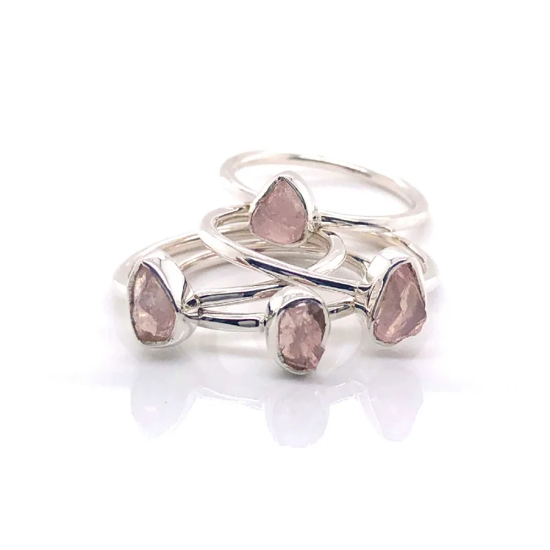 Silver Rose Quartz Stackable Gemstone Ring