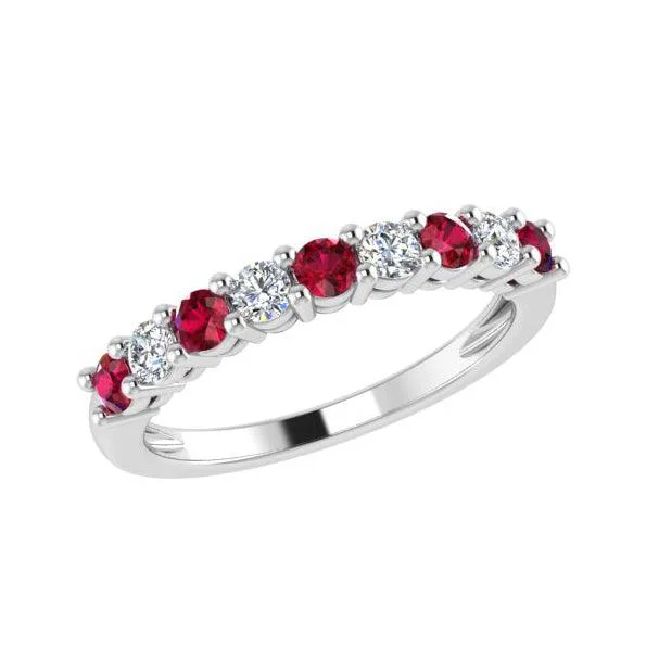 Ruby and Diamond Semi Eternity Ring 18K White Gold