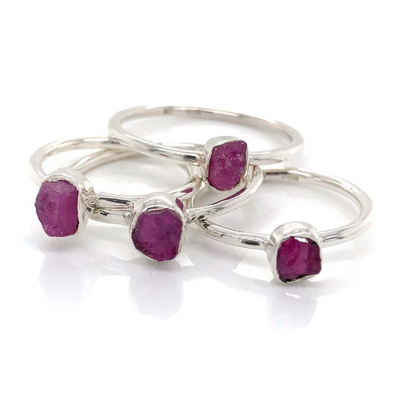 Silver Ruby Stackable Gemstone Ring